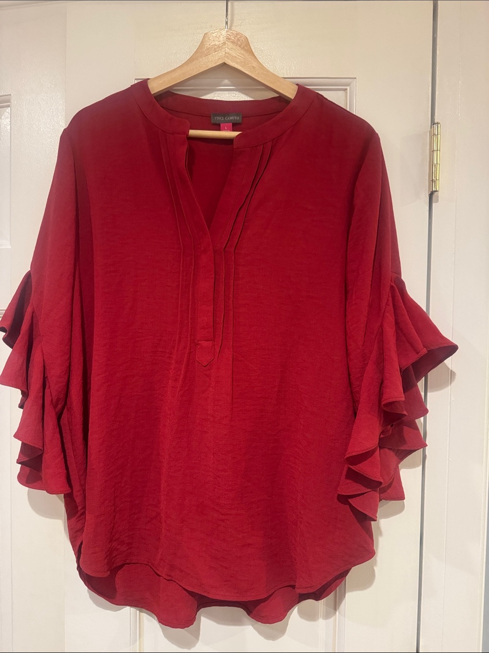 Vince Camuto Burgundy Ruffle Sleeve Tunic
